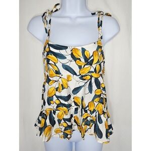 MINE Women's White Floral Tiered Peplum Style Tank Top Size Small NWOT